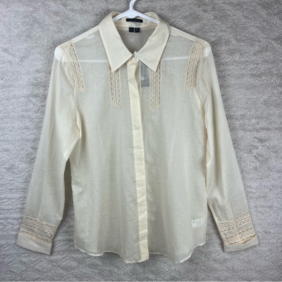 NWT Women's THEORY Alynn Ivory Button Down Shirt Sz L Washed Gauze - Picture 1 of 15